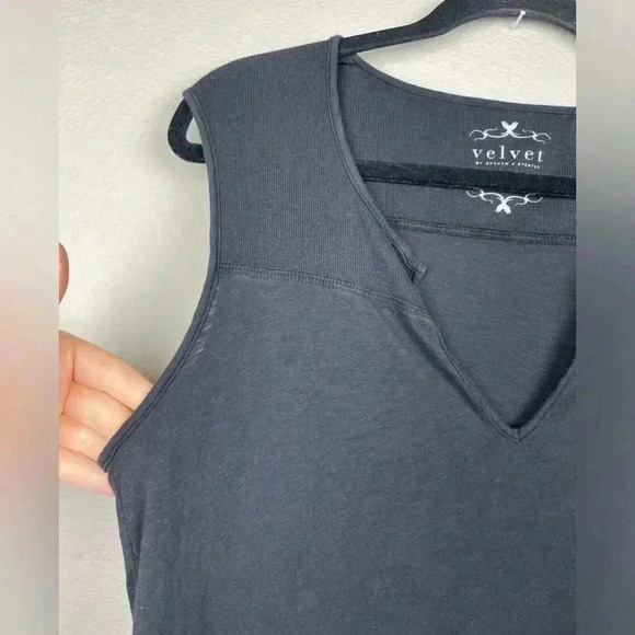 VELVET by Graham Spencer Black Vintage Slub Maxi Dress T-Shirt Leg Slit Medium - Picture 7 of 13